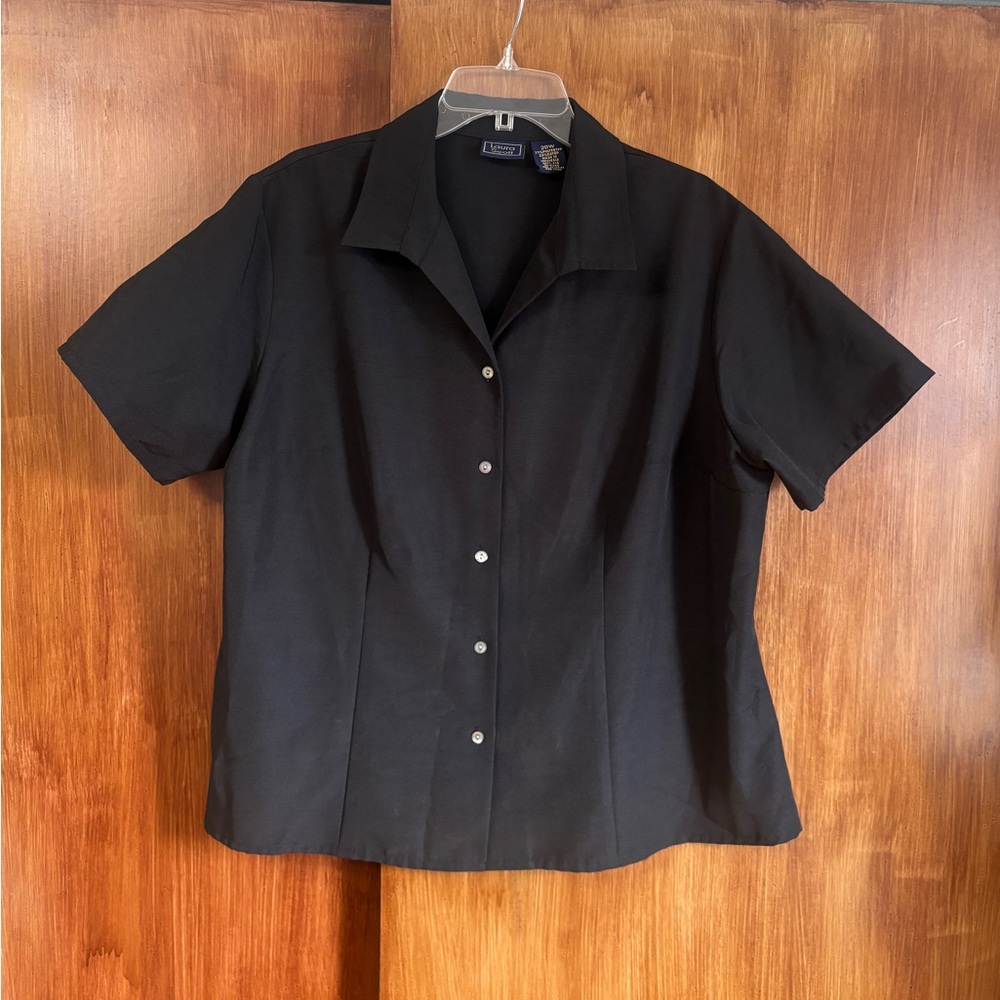 EUC Vintage Laura Scott Button-Down Short-Sleeve Black Shirt | Women’s Plus 20W - Picture 15 of 16